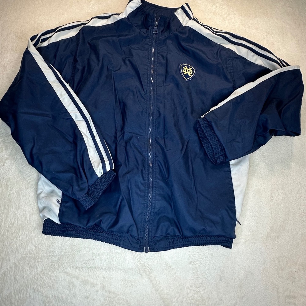 Vintage 2001 Adidas Notre Dame Fighting Irish Windbreaker Jacket Navy Blue L/XL